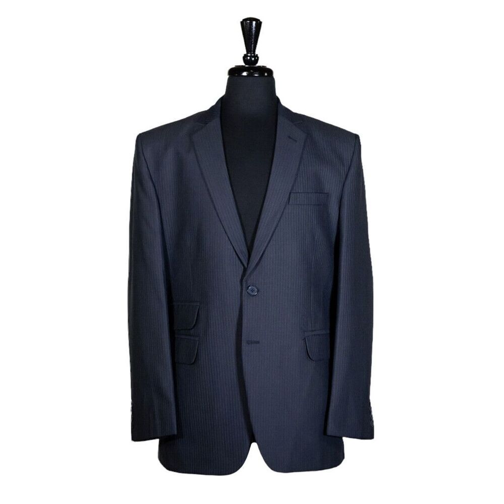 Mens Blazer Striped Blue Gray 100% Wool Lined Formal Suit Jacket Sport Coat 42R